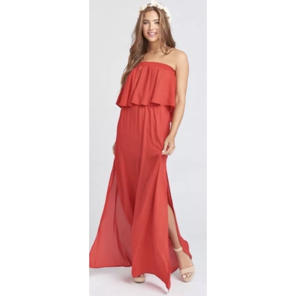 Show Me Your Mumu Maxi Dress Women Small Coral Red Excellent Ruffle Strapless